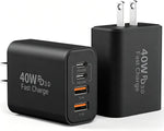 USB C Charger Block, 40W 4 Ports Type C Fast Phone Charging Blocks Cube PD USBC Wall Plug+QC 3.0 USB A Charger Brick Box Power for iPhone 17/16/15/14/13/12 Pro Max, iPad, Samsung Galaxy, Pixel, 2Pack