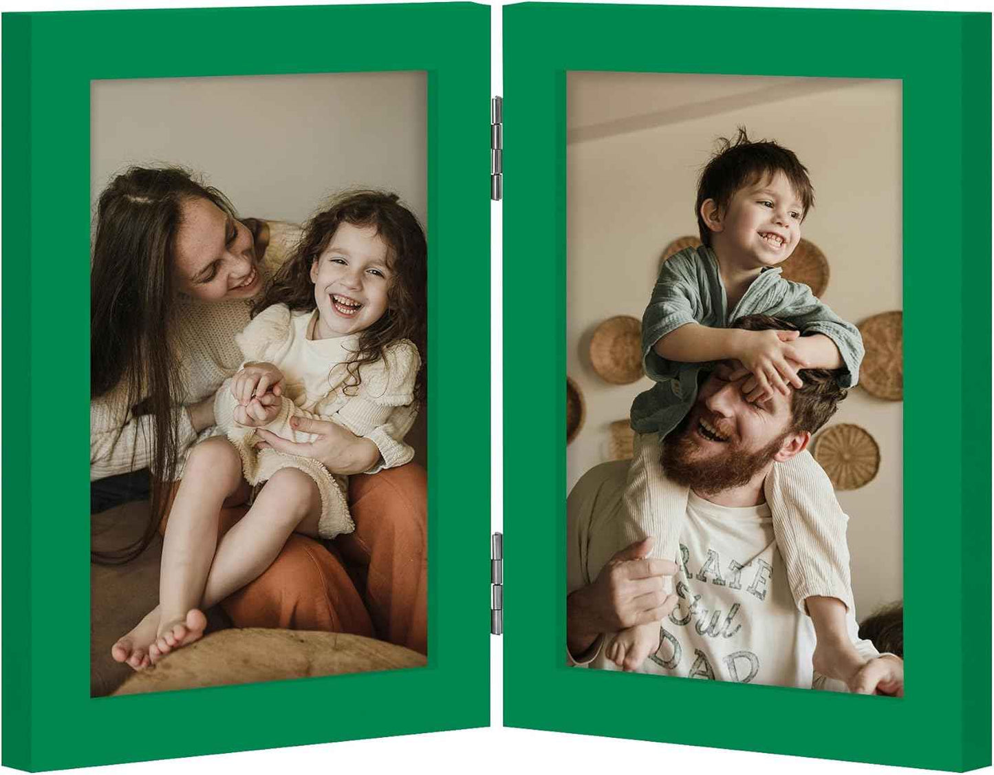 decorUhome Double 4x6 Picture Frame Vertical, Engineered Wood Bifold Photo Frame with Plexiglass for Tabletop Display, 4x6, Black