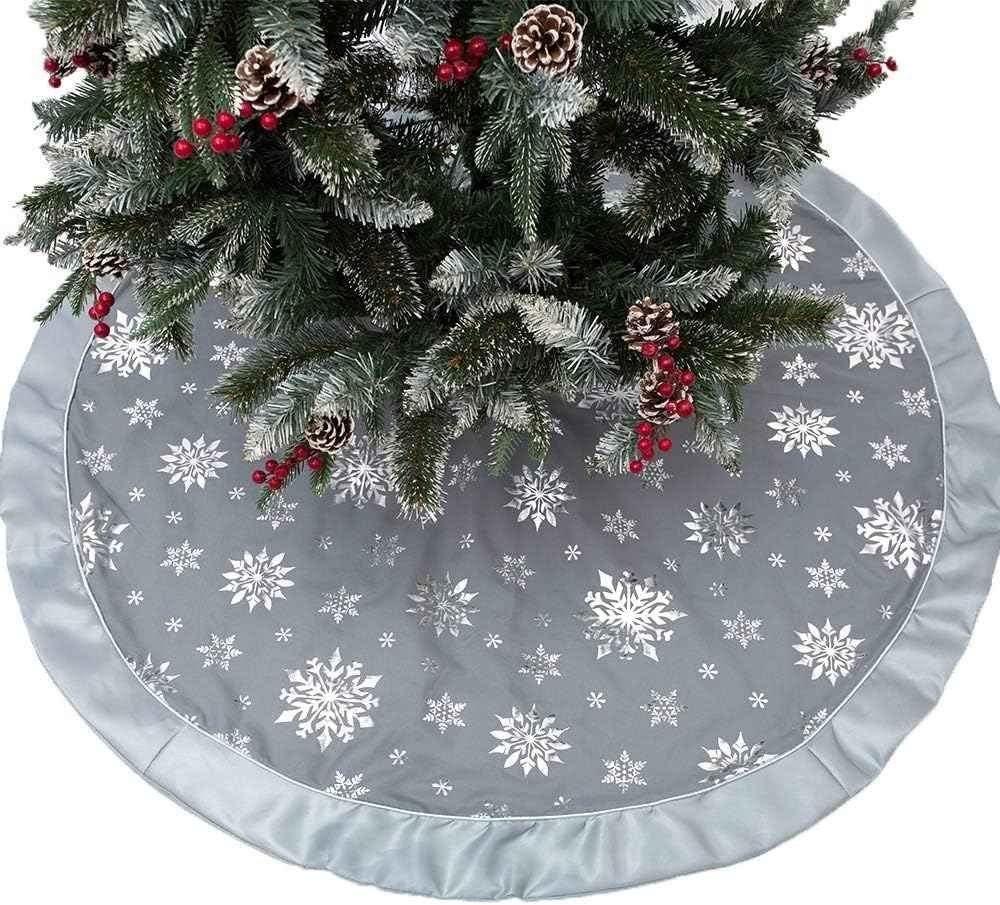 Flash World 48 Inch Large Christmas Tree Skirt Xmas Soft Cover Mat Decor Snowflake Collar Farmhouse Tree Skirt for Holiday Ornaments Party Home Indoor Decorations (Red, 48INCH)