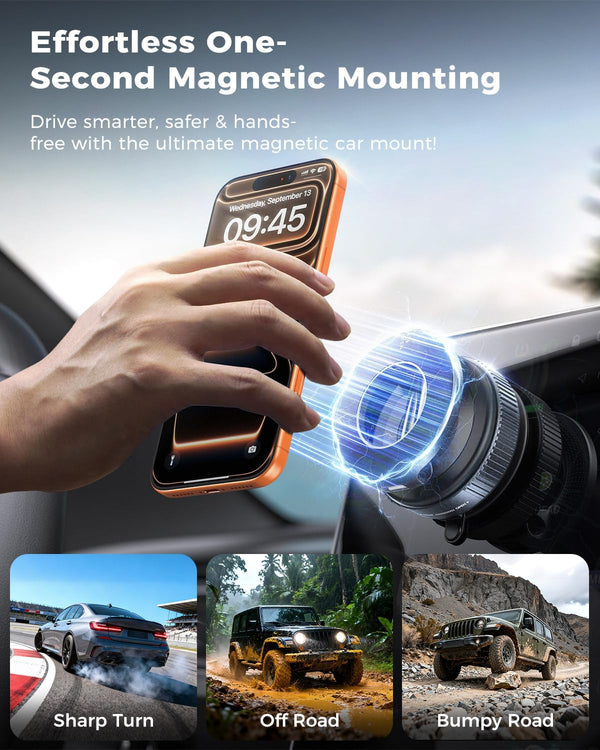 2026 Upgraded for MagSafe Vacuum Car Phone Mount, 2800gf Strong Magnetic Phone Holders for Your Car, 360° Adjustable 98LBS Suction Cup Car Mount, Car & Truck Accessory for iPhone 12–17 Pro Max
