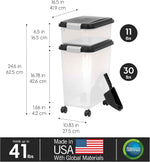 iris usa dog food storage container combo, 30 lbs & 11 lbs, airtight, stackable, wheels, black