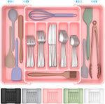 ukeetap Extra Large Expandable Silverware Organizer, BPA-Free Food-Safe Cutlery Flatware Organizer, Kitchen Utensil Drawer Organizer, Adjustable Silverware Holder for Spoons Forks Knives, Black