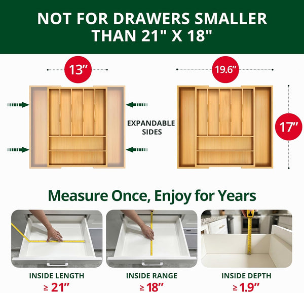 Luxury Bamboo Kitchen Drawer Organizer with Adjustable Storage