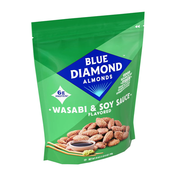 Blue Diamond Wasabi and Soy Sauce Flavored Almonds, 25 Oz Bulk Bag, Pantry Staple, GMO-Free, Kosher Certified