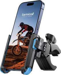 Lamicall Motorcycle Bike Phone Mount - [1s Quick Release] Bike Cell Phone Holder Clip, Bicycle Scooter Handlebar Clamp, Gifts for iPhone 17 16 15 14 Pro Max, Galaxy S25 S24 Ultra, 4.7-7" Phones, Blue