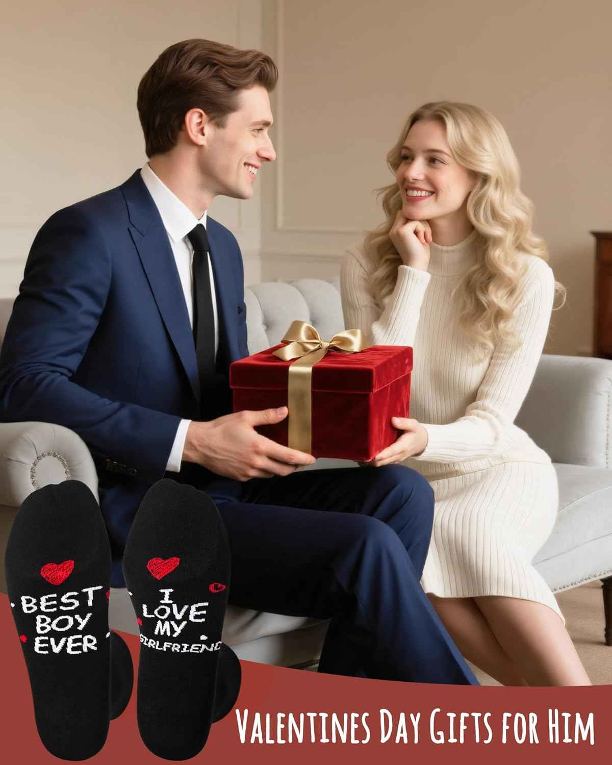 Valentines Day Socks for Men Women Him Her Girlfriend Boyfriend Couple, Anniversary Birthday Romantic Heart Gifts