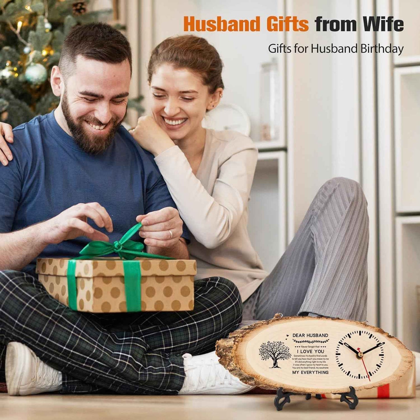 BeauGift Valentines Day Gifts for Him, Mens Wooden Clock Gift for Husband from Wife, Birthday Anniversary Fathers Day Clock Gift for Him Office Home Decor