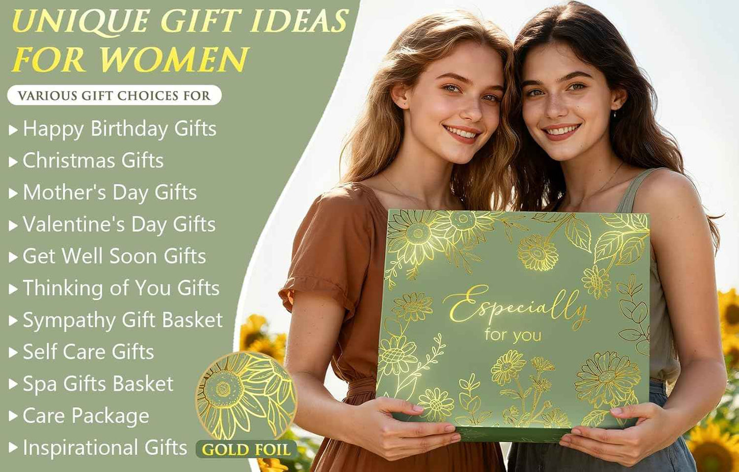 Birthday Gifts for Women Self Care Get Well Soon Gift Baskets, Spa Care Package Thinking of You Gift Set, Sympathy Inspirational Sunflower Valentines Day Gifts for Her Women Mom Friends Sister Wife