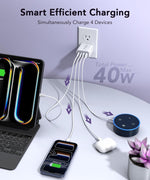 40W USB C Charger Block, 4-Port Fast Charging Brick for iPhone and Samsung Devices