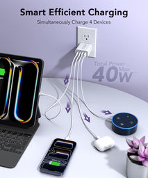 40W USB C Charger Block, 4-Port Fast Charging Brick for iPhone and Samsung Devices