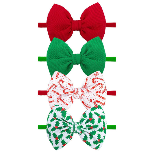Christmas Baby Girl Bows Headbands Xmas Tree Headbands Candy Cane Hair Bow Elastic Nylon Hairbands Hair Accessories Newborn Infant Toddler