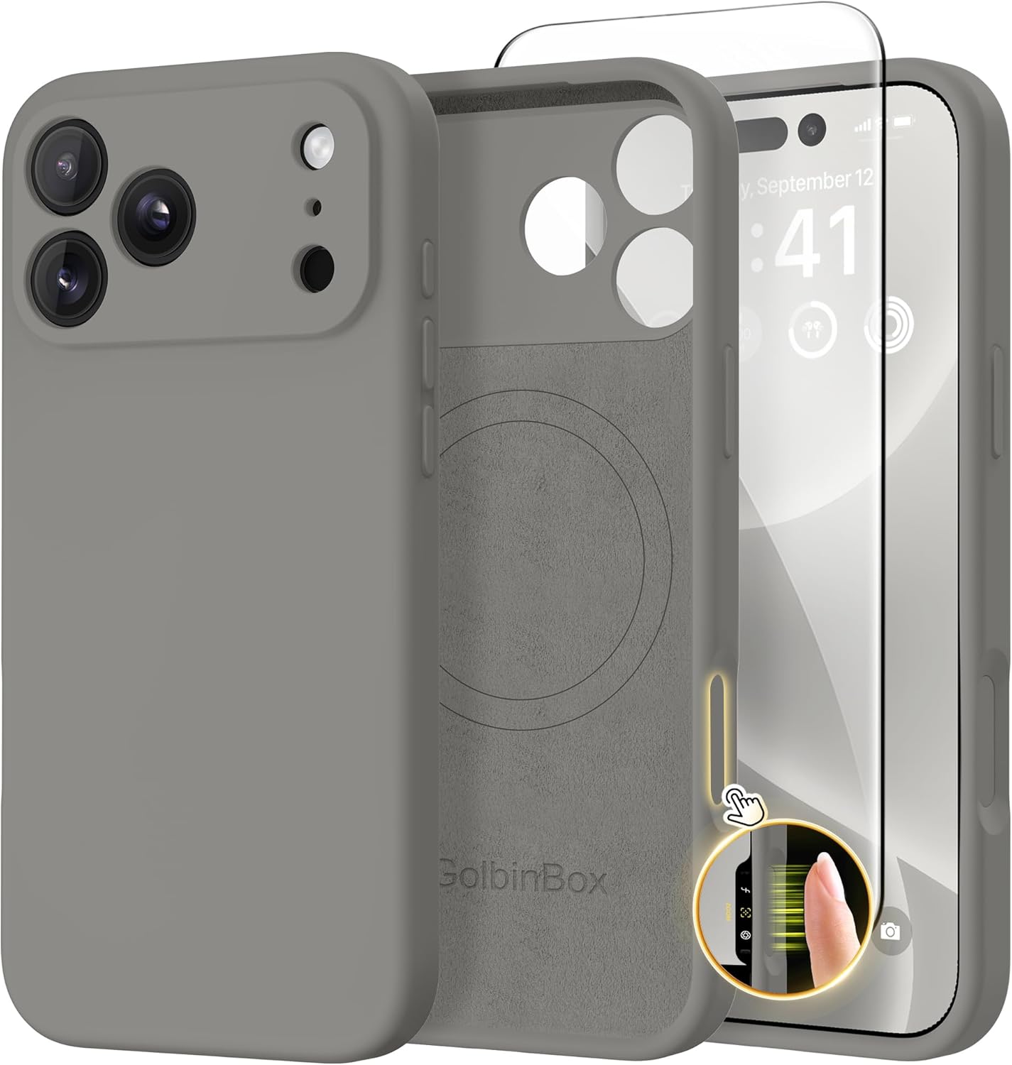 GolbinBox Magnetic for iPhone 17 Pro Max Case, Compatible with MagSafe, [Full Camera Protection] [Screen Protector], Silicone Shockproof Phone Cover with Anti-Scratch Microfiber Lining, Chalk Pink - Rayz Mart