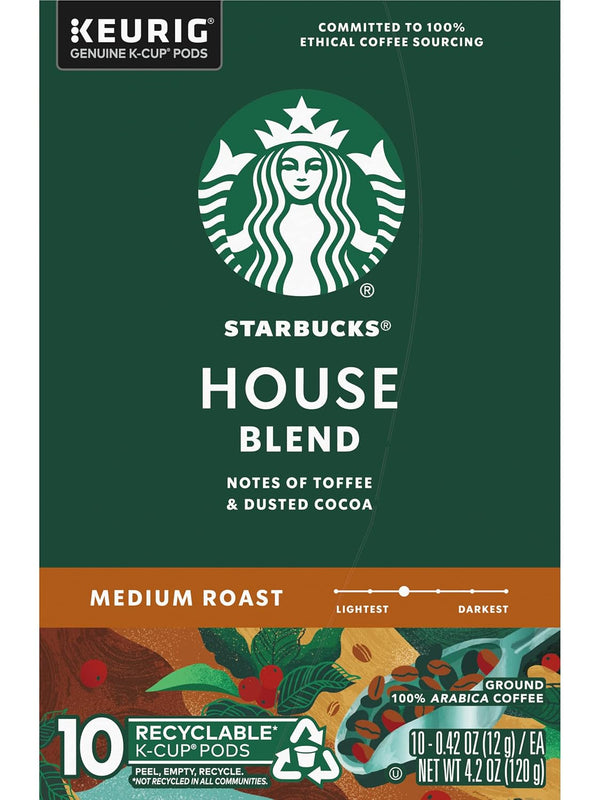 Starbucks House Blend Coffee K-Cup Pods, medium roast Arabica coffee, 10-count, 2-box pack