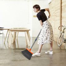 Upgrade Broom and Dustpan Set, Self-Cleaning with Dustpan Teeth, Indoor&Outdoor Sweeping, Ideal for Dog Cat Pets Home Use, Stand Up Broom and Dustpan (Gray&Orange)