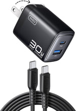 INIU Mini USB C Charger, 30W GaN Fast Charging ETL Certified Wall Adapter Block with Samrt Phone Protection, Dual Port with 5ft Type C Cable for iPhone 17 iPad Samsung Google Switch etc [2-Pack Black]