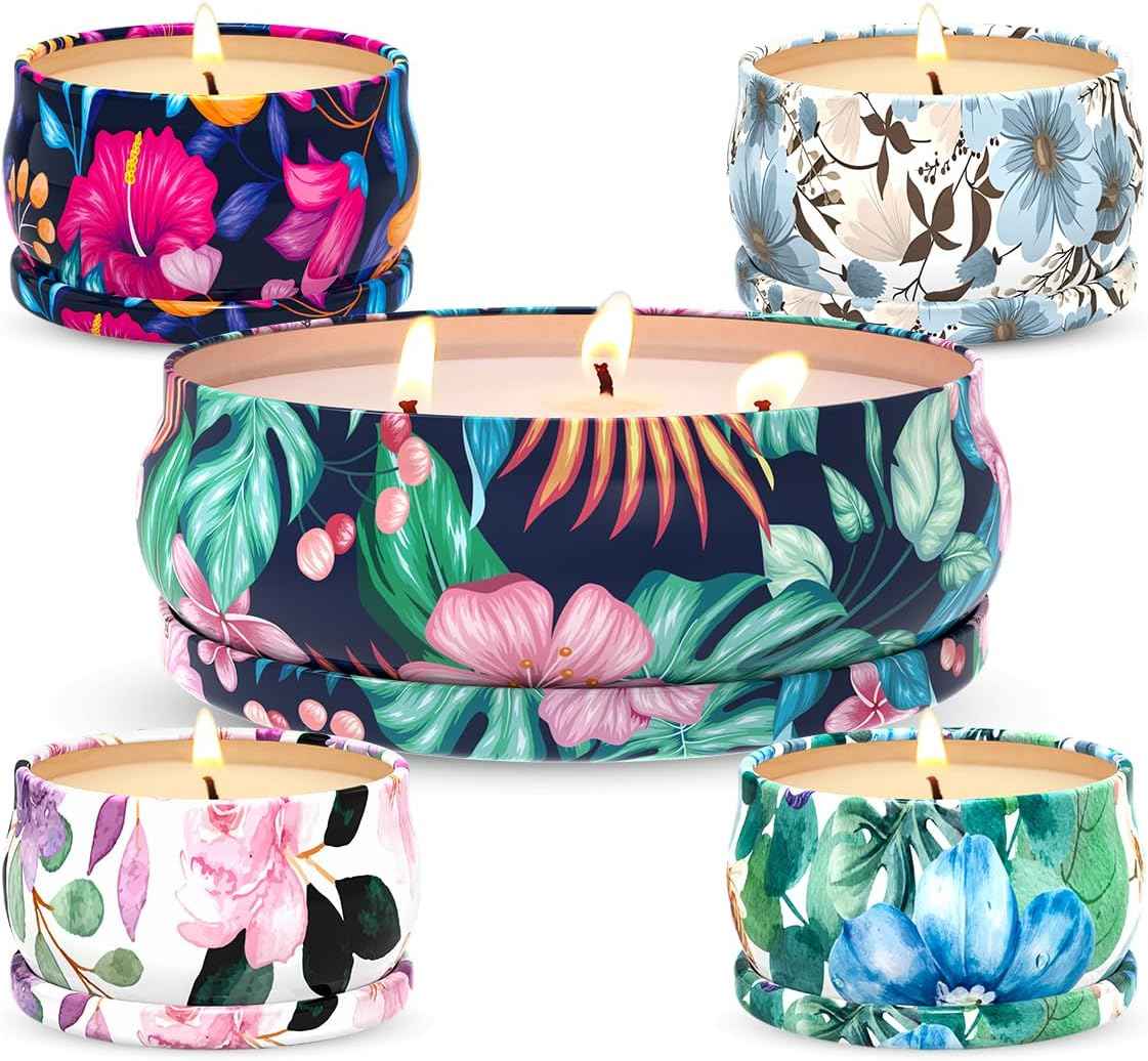 5 Set Highly Scented Candles Gift Set for Home Women, Decorative Natural Soy Wax Aromatherapy Candles for Christmas - 1pc 13.5oz BlackBerry and 4pcs 2.5oz Rose, Lemon, Vanilla and Gardenia Fragrance