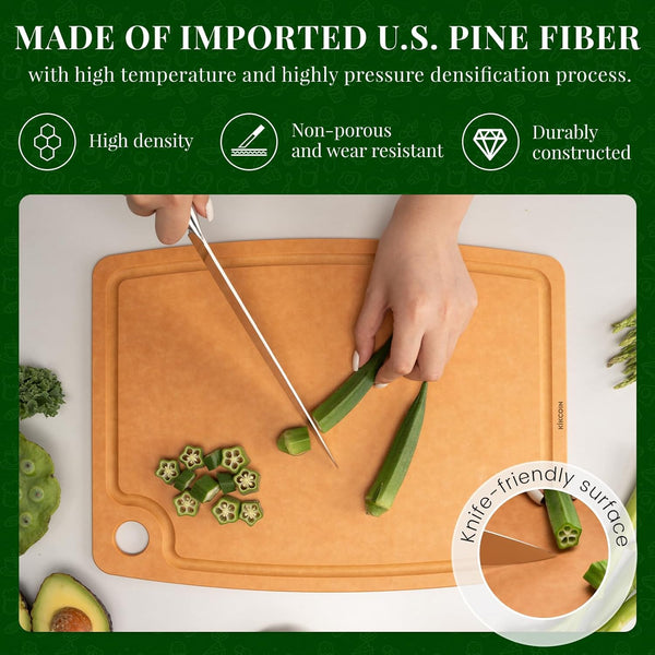 Kikcoin Wood Cutting Board for Kitchen with Non-slip and Juice Groove