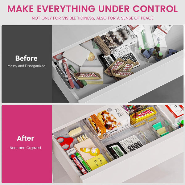 Large drawer organizer bins for kitchen, bathroom, and office use