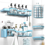 Shower Caddy Adhesive Shower Organizer 7-Pack, Rustproof Stainless Steel Bathroom Shelves, Large Capacity No-Drill Rack Storage Accessories with Soap Dish Toothbrush Holder &24 Hooks Home Decor
