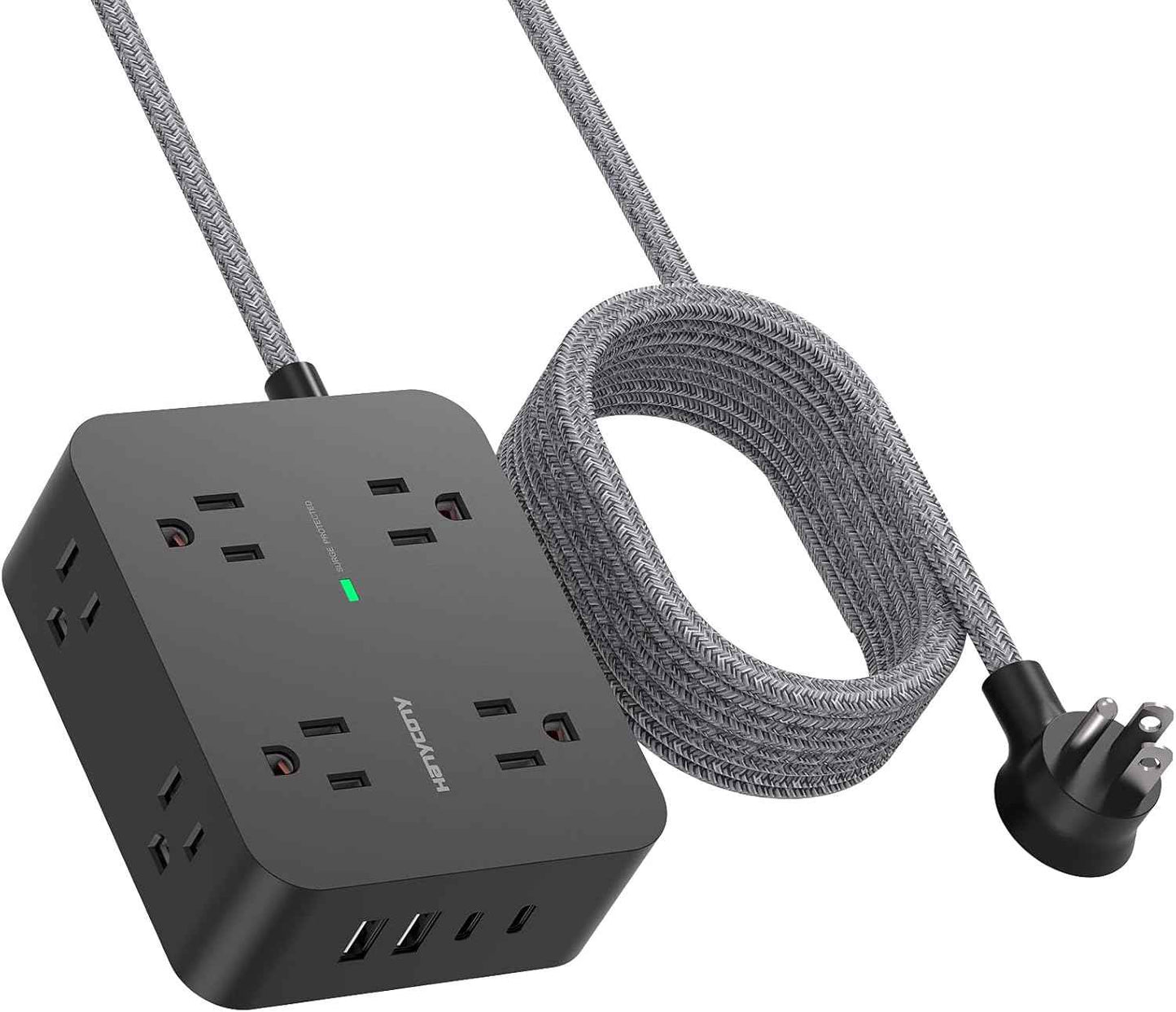 Surge Protector Power Strip - HANYCONY 8 Outlets 4 USB (2 USB C) Charging Ports, Multi Plug Outlet Extender, 5Ft Braided Extension Cord, Flat Plug Wall Mount Desk Charging Station for Home Office ETL