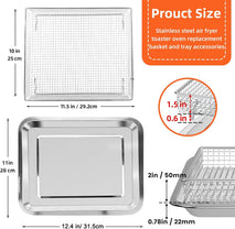 Air Fryer Tray Replacement for Cuisinart TOA-60 TOA-65 TOA-70 Convection Toaster Oven Tray Replacement, 12.4"x11" Steel Baking Pan and Wire Rack Mesh Basket Accessories Parts, NonStick/Dishwasher Safe