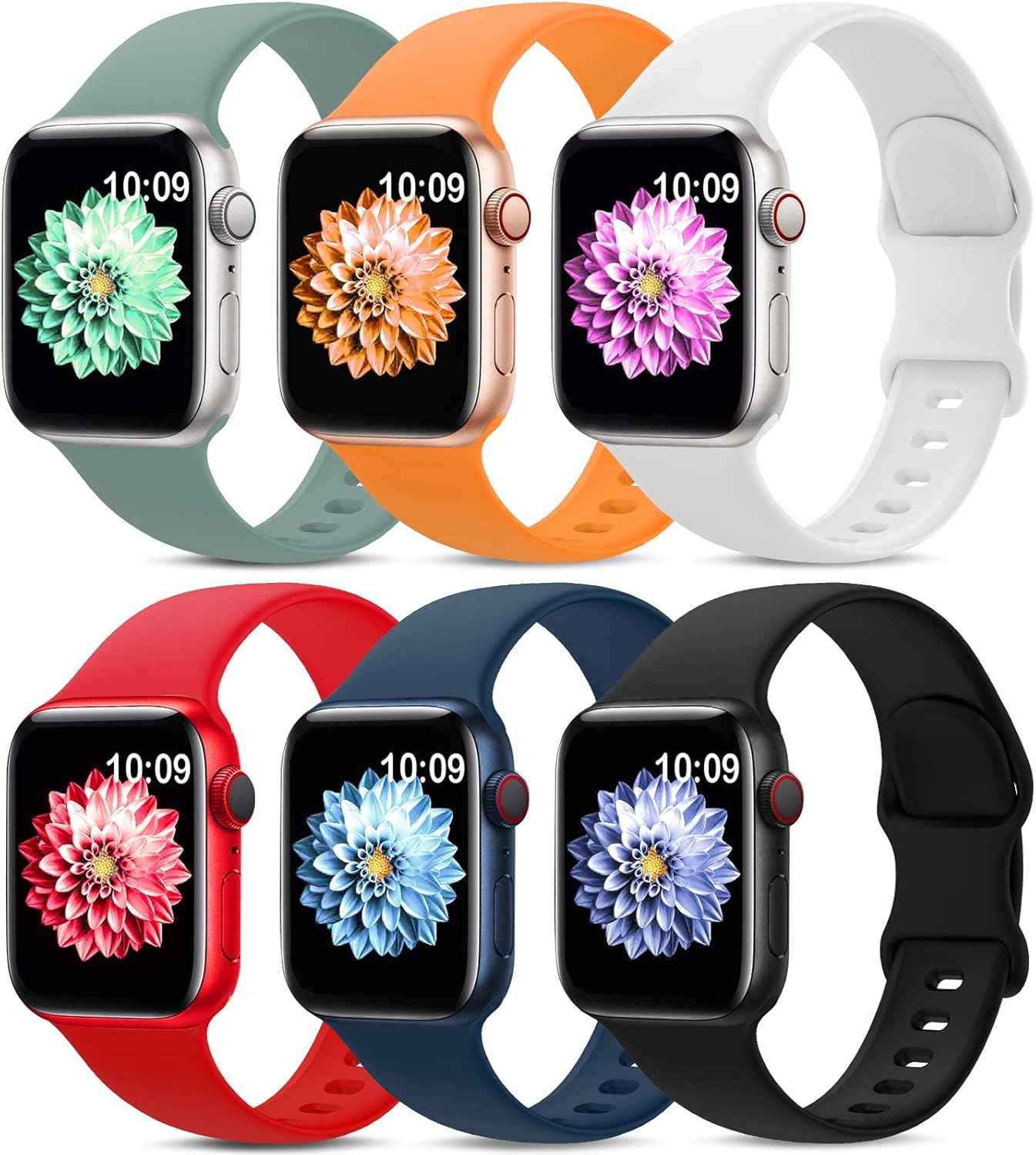 6 Pack Sport Bands Compatible with Apple Watch Band 38mm 40mm 41mm 42mm 44mm 45mm 49mm 46mm,Silicone Waterproof Strap for iWatch Apple Watch Series 11 10 9 Ultra 8 7 6 5 4 3 2 1 SE Women Men