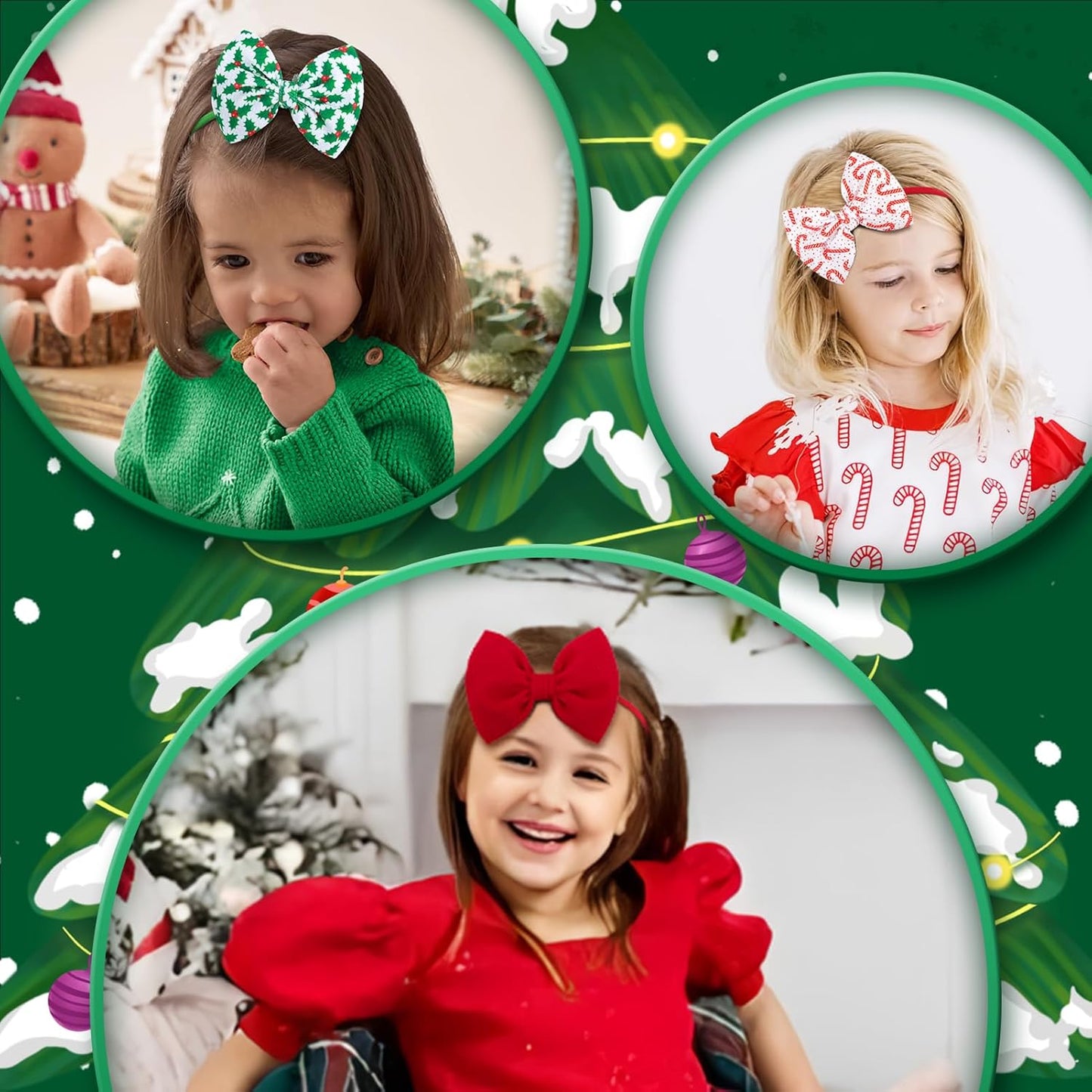 Christmas Baby Girl Bows Headbands Xmas Tree Headbands Candy Cane Hair Bow Elastic Nylon Hairbands Hair Accessories Newborn Infant Toddler