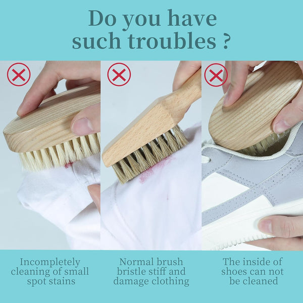 Laundry Stain Brush, Natural Soft Boar Bristles, Removes Tough Stains from Delicate Fabrics Like Knits, Cotton, and Linens, Gentle on Fabrics, No Damage