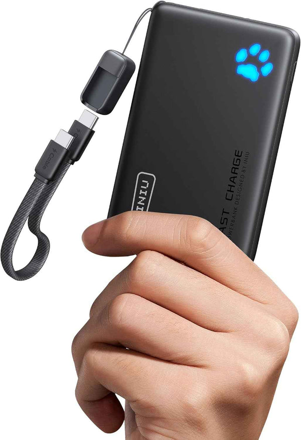 INIU Portable Charger Ultra Slim 45W Fast Charging with 10000mAh PD Power Bank Battery Pack and Attached USB C Cable