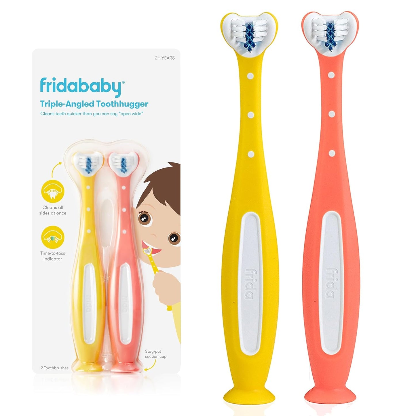 Frida Baby Triple-Angle Toothhugger Training Toddler Toothbrush | Toddler Toothbrush 2 Years and Up, Cleans All Sides at Once | Blue