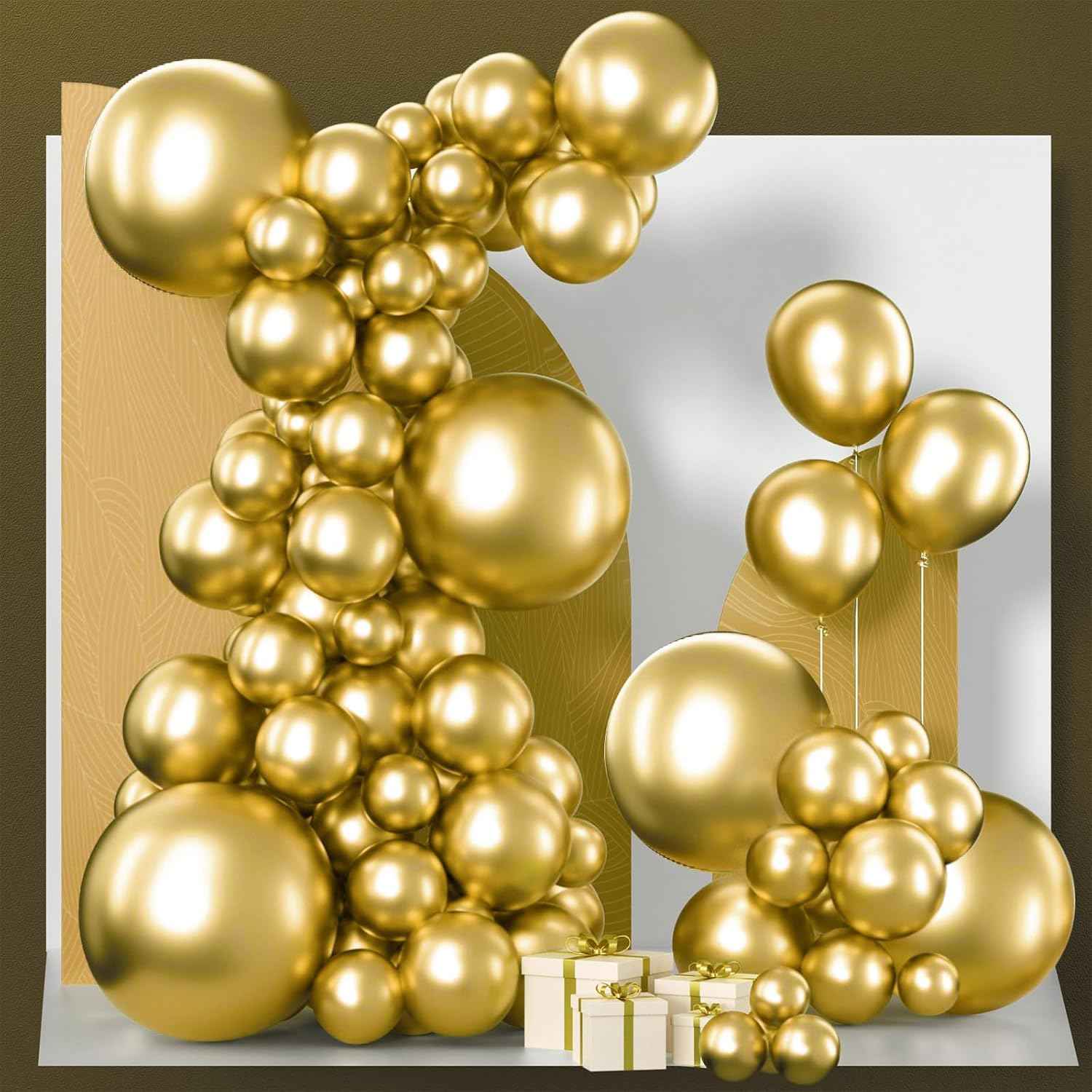 PartyWoo Gold Balloons 140pcs Different Sizes of 18 12 10 5 Inch Gold Balloon Arch Kit Garland for Birthday Wedding Anniversary Baby Shower Graduation Retirement Casino Party Decorations Gold-G101