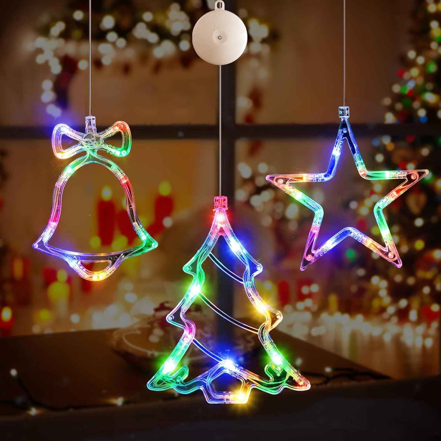 3Pack Christmas Window Lights Decorations with Timer, Battery Powered Hanging White Lighted Snowflake Tree Star Shaped LED Sucker for Xmas Tree Fireplace Indoor Decor