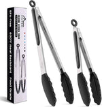 HOTEC Premium 7 & 9 Inch Kitchen Tongs, Stainless Steel Locking Cooking Tongs with Silicone Tips, Non-Scratch & Heat Resistant, Serving Tongs for Salad, BBQ, Classic Blue, Set of 2
