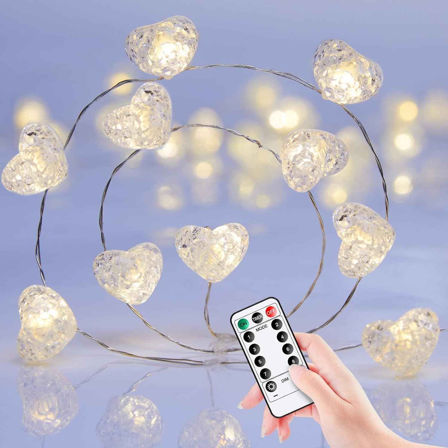 Valentine’s Day Fairy String Lights - 10.5 ft 30 LED Pink Heart Battery Operated Fairy Lights with Timer and Remote, Twinkle Heart Lights for Wedding DIY Indoor Christmas Gift Valentine's Day
