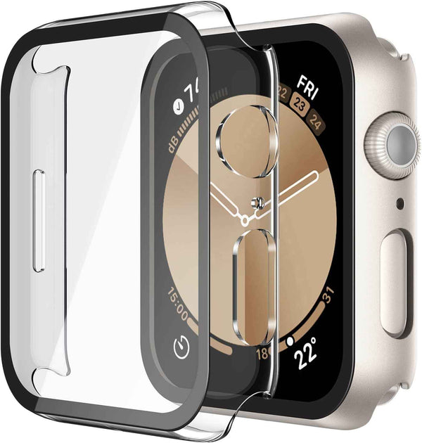 Misxi 2 Pack Tempered Glass Case Compatible for Apple Watch Series 11 (2025) Series 10 46mm, Screen Protector Cover for iWatch, Black
