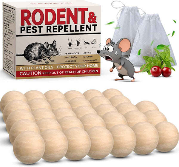 Mouse Repellent 36 Balls, Peppermint Rodent Repellent for Indoor & Outdoor Use, Long-Lasting Safe Mice Deterrent, Natural Effective Moth Balls for Rodent Control for Home, Car & Garden