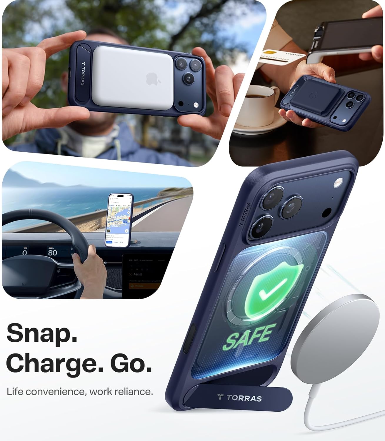 TORRAS Strong Magnetic & Seamless Stand for iPhone 17 Pro Max Case, Fit for MagSafe, Military Grade Drop Protection, Adjustable Kickstand Slim for iPhone 17 Pro Max Case Translucent Matte Deep Blue - Rayz Mart