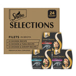 sheba selections filets in broth, 1.3 oz cups, 24 count, adult cat food wet recipe meal complement