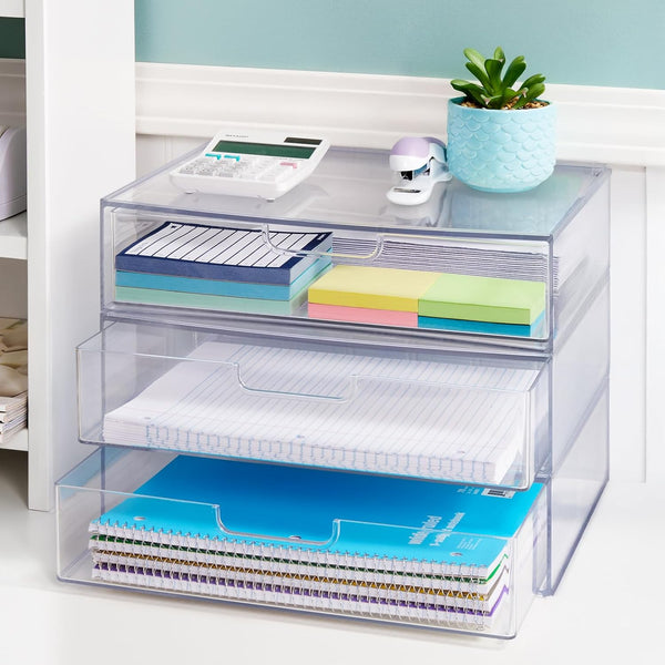 STORi STAX Plastic Stackable Organizer Drawers Set of 2 Clear Made in USA
