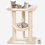 Happi N Pets 28" Cat Tree Tower in Beige, soft perch, large bed for big cats, stable & compact cat tower