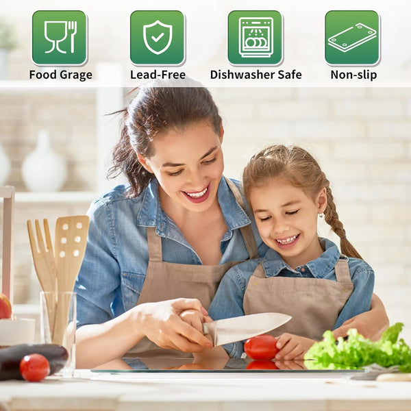 Tempered Glass Cutting Boards for Kitchen Counter, Clear, Non-Slip, Heat-Resistant, Easy to Clean, 2PCS