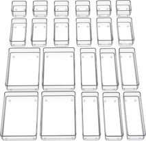 22-piece drawer organizer set with non-slip silicone pads and clear desk trays