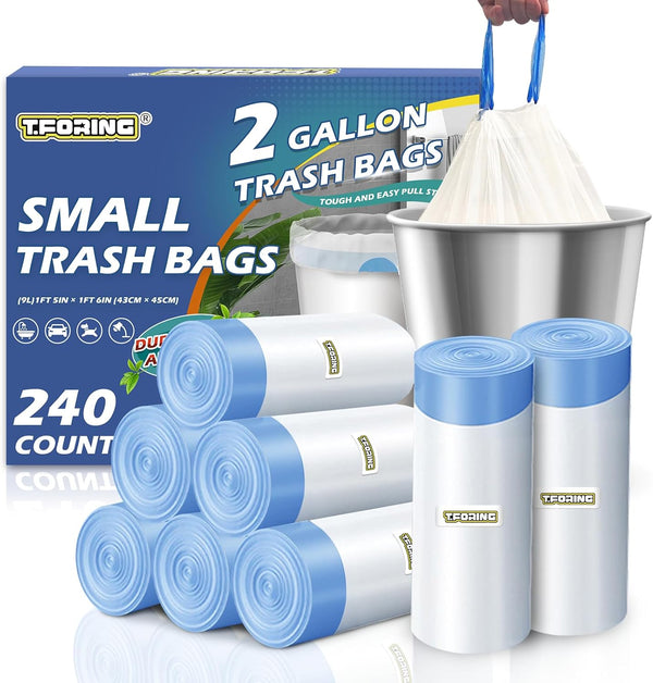13 Gallon Trash Bags Drawstring 120 Count, 1.7 Mil Thick White Garbage Bags, Easy-Dispense Roll for Kitchen & Household Use, Resists Tears, Leaks and Punctures