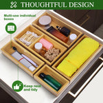 Bamboo Drawer Organizer Set for Kitchen, Bathroom, Office, and Makeup
