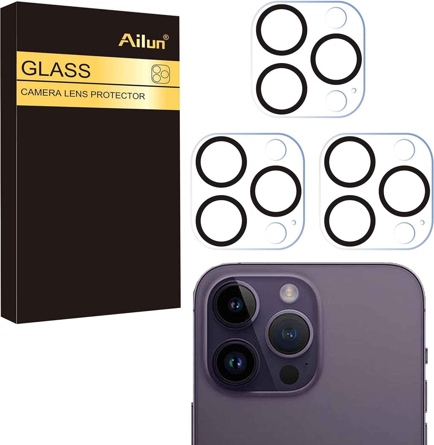 Ailun 3 Pack Camera Lens Protector for iPhone 16 Pro / 14 Pro & iPhone 16 Pro Max / 14 Pro Max,Tempered Glass,9H Hardness,Anti-Scratch,Case Friendly[Does not Affect Night Shots]