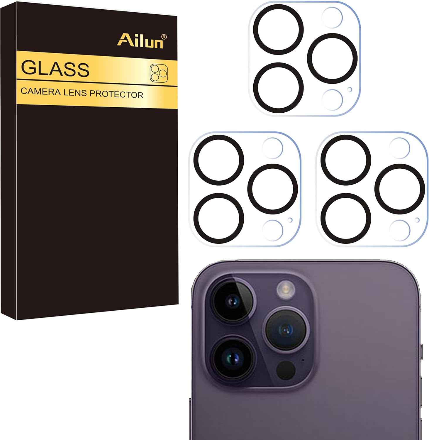 Ailun 3 Pack Camera Lens Protector for iPhone 16 Pro / 14 Pro & iPhone 16 Pro Max / 14 Pro Max,Tempered Glass,9H Hardness,Anti-Scratch,Case Friendly[Does not Affect Night Shots]
