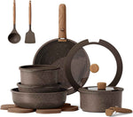 CAROTE 17-Piece Non-Stick Cookware Set, Induction Kitchen Pots and Pans, Oven and Dishwasher Safe, Brown