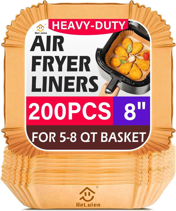 Air Fryer Liners Disposable 150Pcs, 8" Square Parchment Paper Liner for Air Fryer, Baking, Roasting and Microwave, Non-Stick Airfyer Liners Accessories