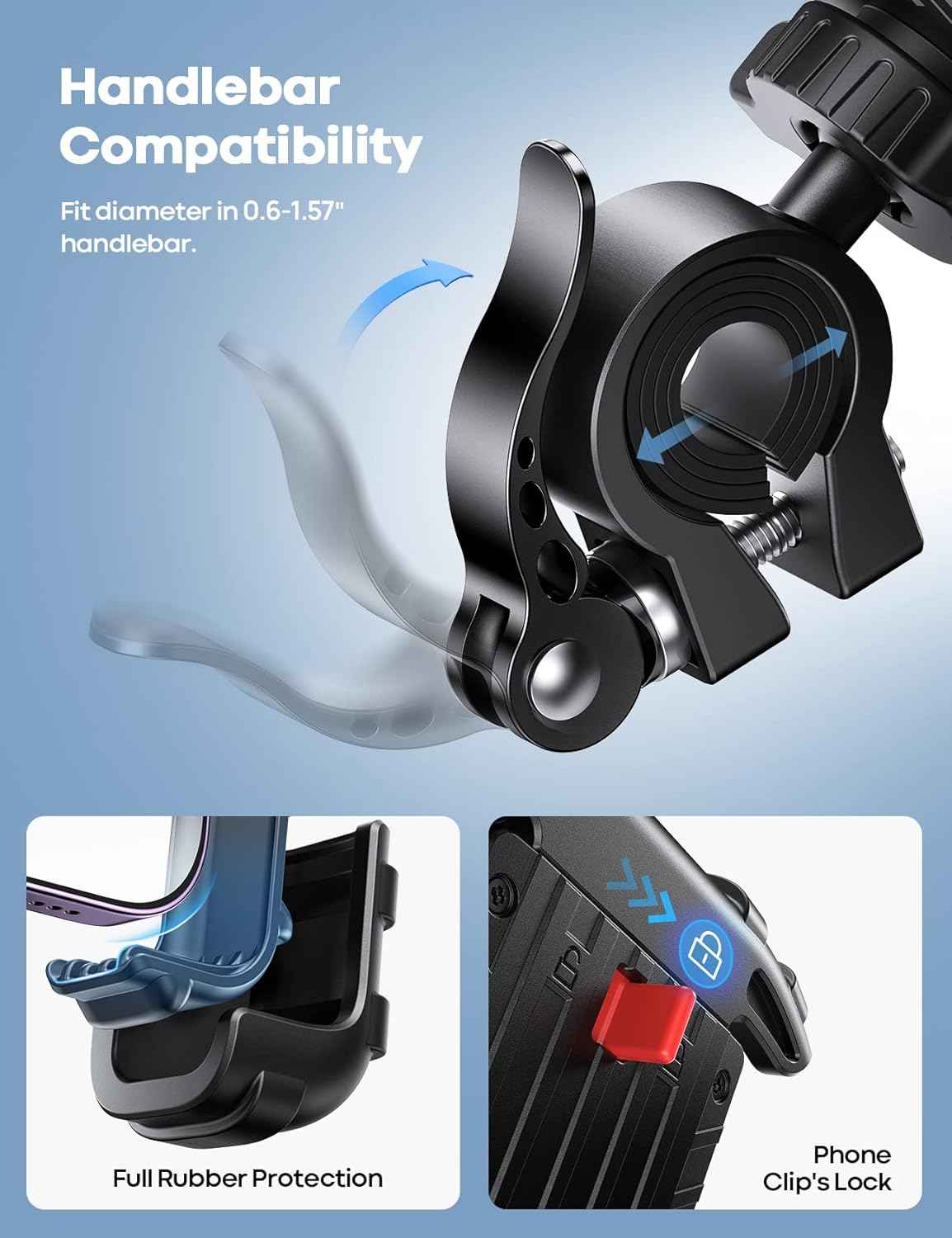 Lamicall Bike Phone Holder, Motorcycle Mount - Motorcycle Phone Holder, Handlebar Cell Phone Clamp, Scooter Phone Clip for iPhone Air 17 Pro Max, 16 15 Pro Max Plus, S20, More 4.7 to 6.8" Smartphones