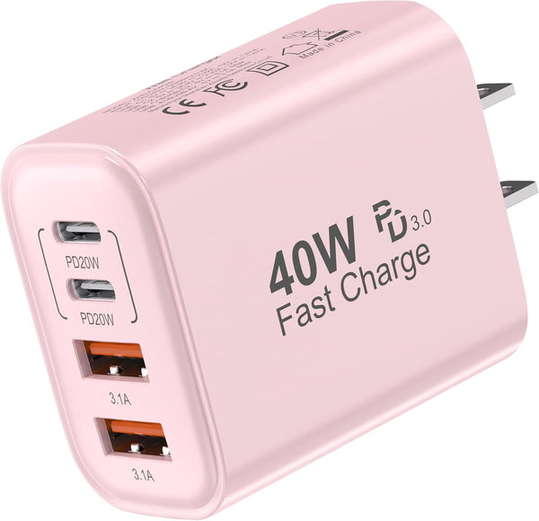 40W 4 Ports USB-C Wall Charger Plug Fast Charging Multiport Adapter